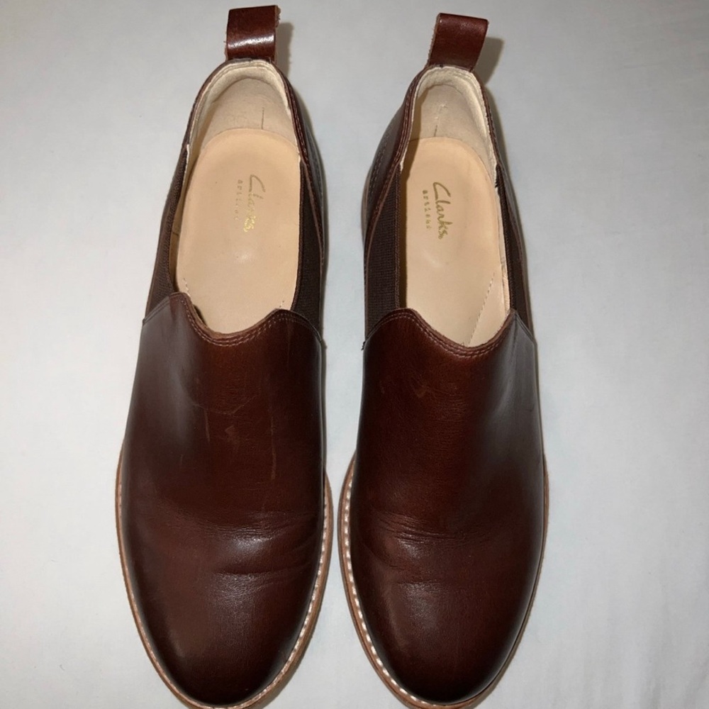 Leather Clarks Sz 8 Boot Chelsea Pull On M Brown Leather Women